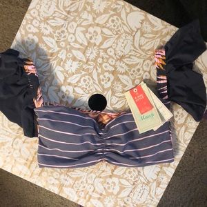 Capped ruffle bandeau bikini top